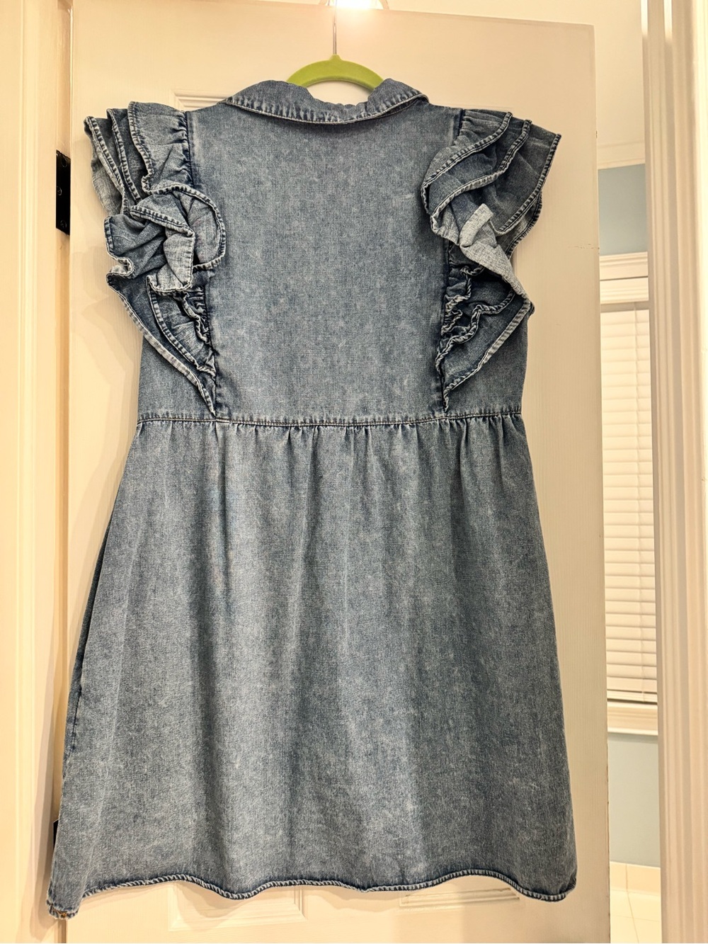 JODIFL Light Wash Denim Mini Dress with Ruffle Sleeves - Picture 4 of 4